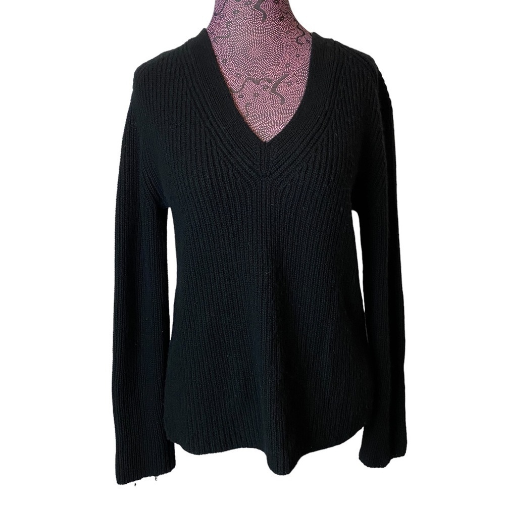 Vince Sz S Black Ribbed V Neck Pullover Sweater